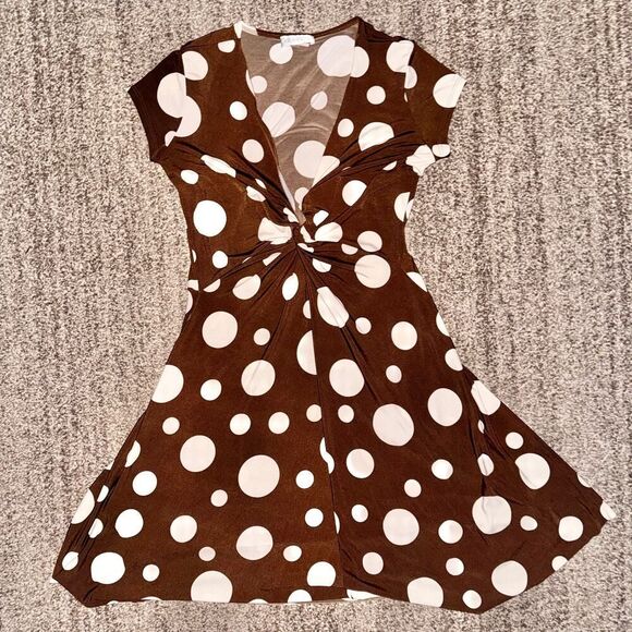 KoKoon Women's Polka Dot Brown Short Sleeve Wrap Dress Size Medium - Picture 1 of 9